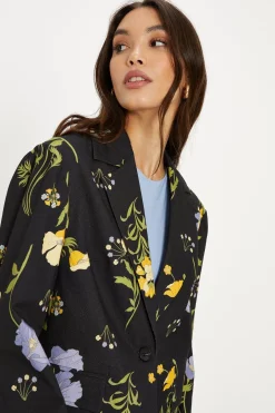Sale Oasis Floral Printed Cotton Blazer Multi