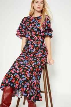 Best Oasis Floral Printed Frill Detail Belted Midi Dress Multi