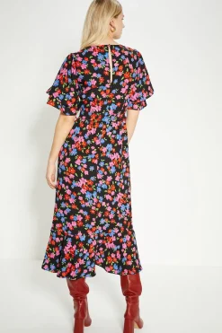 Best Oasis Floral Printed Frill Detail Belted Midi Dress Multi