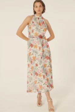 Online Oasis Floral Printed Halter Midi Dress Poppy