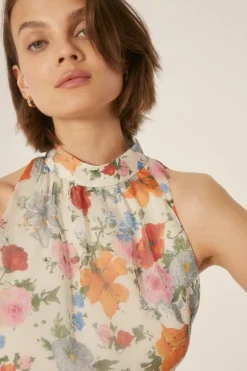 Online Oasis Floral Printed Halter Midi Dress Poppy