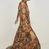 Best Oasis Floral Printed Metallic Chiffon Midi Dress Multi