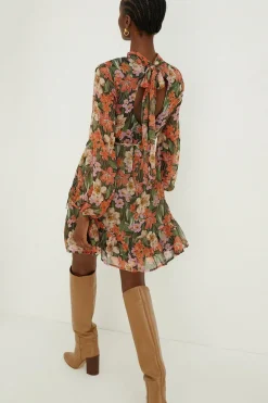 Best Oasis Floral Printed Metallic Chiffon Mini Dress Multi