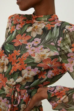 Best Oasis Floral Printed Metallic Chiffon Mini Dress Multi