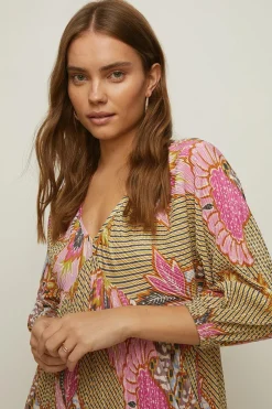 Sale Oasis Floral Printed Plisse Midi Dress Red