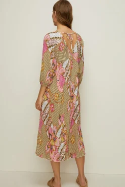 Sale Oasis Floral Printed Plisse Midi Dress Red