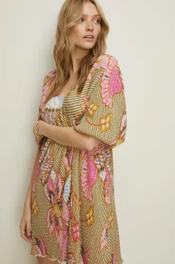 Best Oasis Floral Printed Plisse Mini Dress Pink