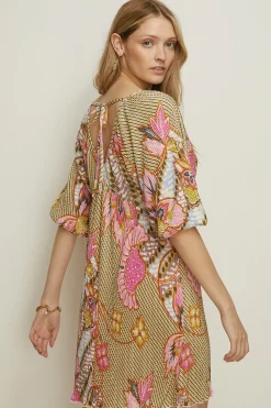 Best Oasis Floral Printed Plisse Mini Dress Pink