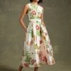 Discount Oasis Floral Printed Satin Twill Belted Midi Dress Multi