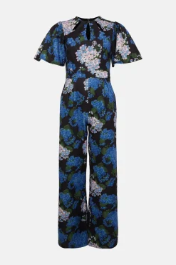 New Oasis Floral Printed Scuba Cut Out Jumpsuit Blue