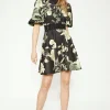 Best Oasis Floral Printed Scuba Lace Trim Skater Dress Green