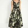 Online Oasis Floral Printed Scuba Lace Detail Midi Dress Green
