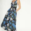 New Oasis Floral Printed Scuba Lace Detail Midi Dress Blue