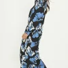Clearance Oasis Floral Printed Seam Detail Midi Skirt Blue
