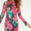 Outlet Oasis Floral Printed Sequin Fringe Detail Column Midi Dress Black