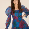 Outlet Oasis Floral Printed Square Neck Organza Dress Blue