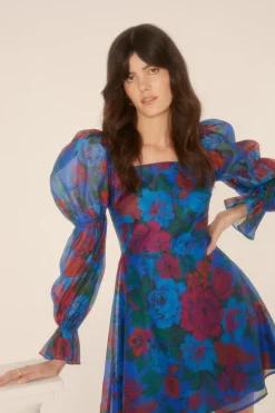 Outlet Oasis Floral Printed Square Neck Organza Dress Blue