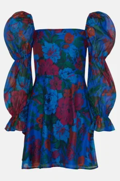 Outlet Oasis Floral Printed Square Neck Organza Dress Blue