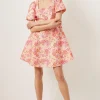 Online Oasis Floral Puff Sleeve Jacquard Mini Dress Pink