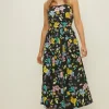 Outlet Oasis Floral Ruched Bodice Strappy Midi Dress Neon