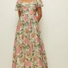 Discount Oasis Floral Ruched Detail Organza Midi Dress Navy