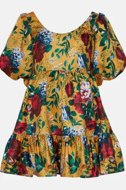 Clearance Oasis Floral Satin Puff Sleeve Skater Dress Ochre