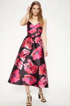 Clearance Oasis Floral Satin Twill Strappy Midi Dress Multi