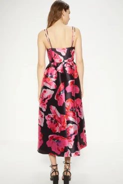 Clearance Oasis Floral Satin Twill Strappy Midi Dress Multi