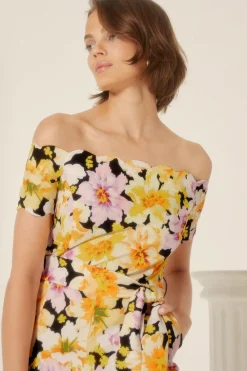 Online Oasis Floral Scallop Belted Bardot Jumpsuit Black