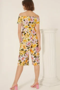 Online Oasis Floral Scallop Belted Bardot Jumpsuit Black