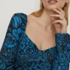 Discount Oasis Floral Scuba Crepe Sweetheart Neck Mini Dress Blue