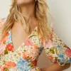Clearance Oasis Floral Scuba Puff Sleeve Midi Dress Ivory