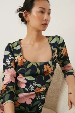 Best Oasis Floral Scuba Shift Mini Dress Navy
