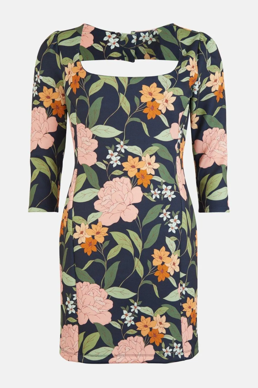 Best Oasis Floral Scuba Shift Mini Dress Navy