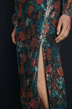 Sale Oasis Floral Sequin Co Ord Side Split Midi Skirt Multi