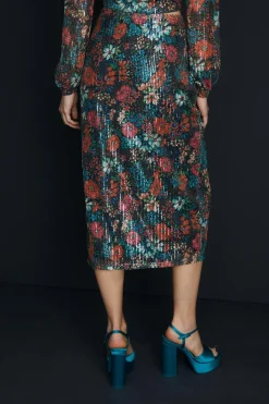 Sale Oasis Floral Sequin Co Ord Side Split Midi Skirt Multi