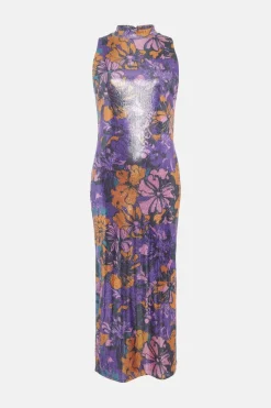 Best Oasis Floral Sequin Halter Midi Dress Multi