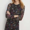 Outlet Oasis Floral Shirred Neck Mesh Skater Mini Dress Black