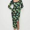 Outlet Oasis Floral Slinky Jersey Neck Tie Midi Dress Black