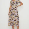 New Oasis Floral Slinky Jersey Pleated V Neck Midi Yellow