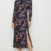 New Oasis Floral Slinky Jersey Tie Back Midi Dress Multi