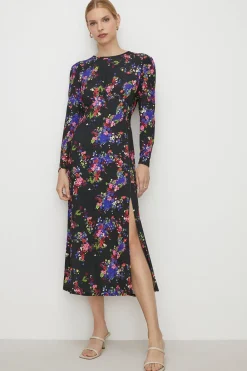 New Oasis Floral Slinky Jersey Tie Back Midi Dress Multi