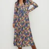 Sale Oasis Floral Slinky Mock Wrap Pleated Midi Dress Black