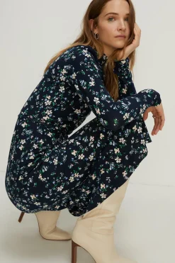 Clearance Oasis Floral Soft Touch Funnel Neck Midi Dress Multi