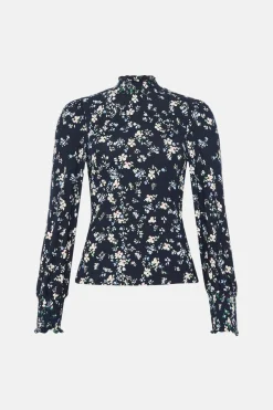 Best Oasis Floral Soft Touch Shirred Cuff And Neck Top Multi