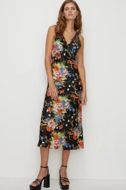 Discount Oasis Floral Spot Lace Trim Scallop Satin Slip Dres Multi