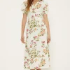 Sale Oasis Floral Stretch Crepe Twist Front Midi Dress Ivory