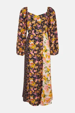 Hot Oasis Floral Stripe Print Square Neck Dress Multi