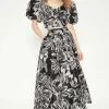 Online Oasis Floral Striped Organza Pleated Midi Skirt Mono