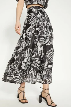 Online Oasis Floral Striped Organza Pleated Midi Skirt Mono